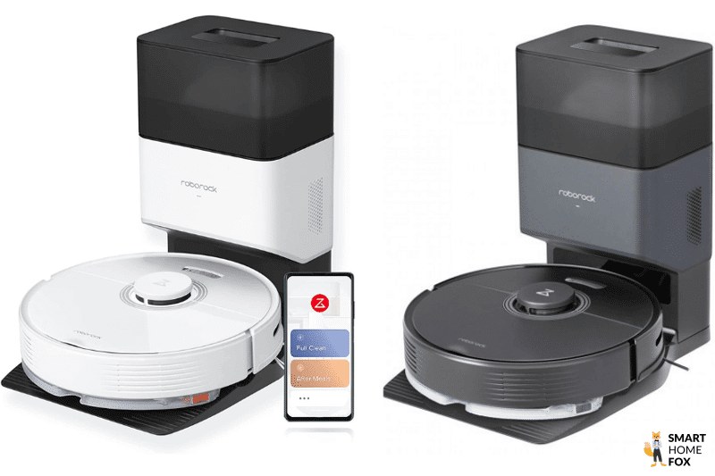 Die Absaugstation des Roborock Q7 Max ist in weißer und schwarzer Farbe zu sehen